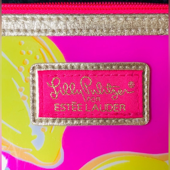 Lily Pulitzer for Estée Lauder Pink and Yellow Lemon Makeup Bag Cosmetic Bag - Picture 4 of 7
